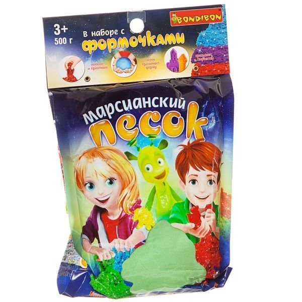 Марсианский песок, 500 грамм, 10 формочек, зелёный