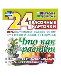 Что как растет. 24 красочные карточки. Игры на узнавание, нахождение пар, группировку и обобщение предметов. Картинки с загадками, описание развивающих игр