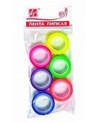 Клейкая лента канцелярская "Луч", 12 мм x 5 метров, флоуресцентные, 6 штук