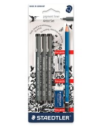 Набор ручек капилярных "Pigment Liner 308", 3 ручки, карандаш, ластик, точилка
