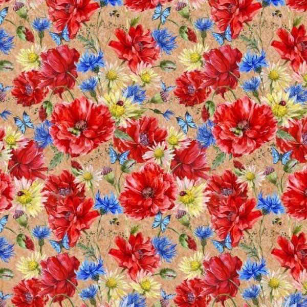 Бумага крафт &quot;Маки и ромашки&quot;, 70x100 см