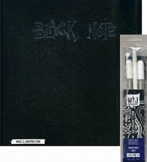 Black Note. Альбом для рисования на черной бумаге + комплект из 2-х белых ручек и белого карандаша