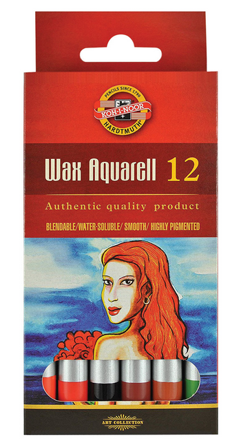 Карандаши цветные акварельные "Wax aquarell", 12 цветов, пастельные, восковые