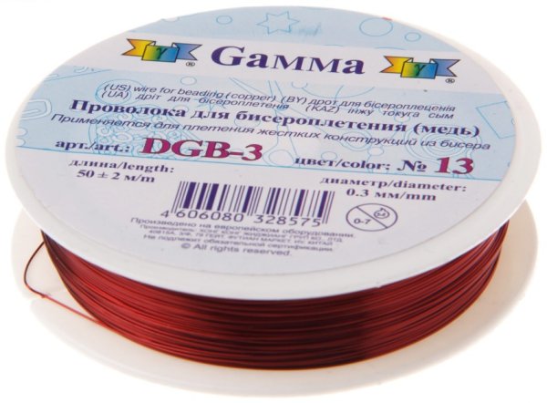 Проволока для бисера "Gamma", металл (цвет: ярко-красный), арт. DGB-3 13, 0,3 мм x 50±2 м