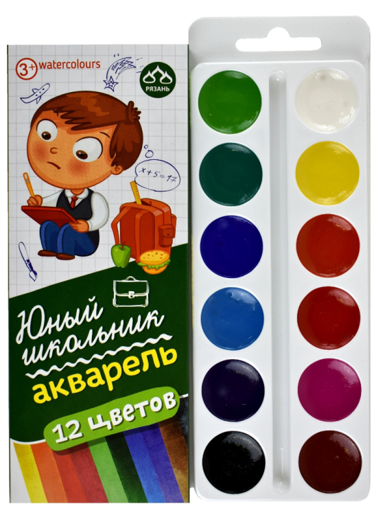 Краски акварельные "Юный школьник", 12 цветов, без кисти