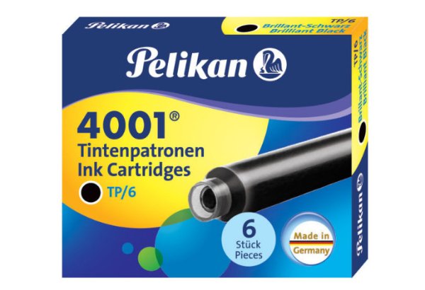 Картридж Pelikan INK 4001 TP/6 (301218) Brilliant Black, чернила для ручек перьевых, 6 штук