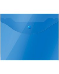 Папка-конверт на кнопке, А5, 150 мкм, полупрозрачная, синяя