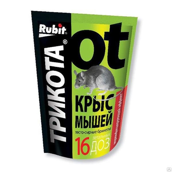 Обложка книги «Приманка для уничтожения крыс и мышей "Рубит. ТриКота", тесто-сырные брикеты, 16 доз, 150 грамм»