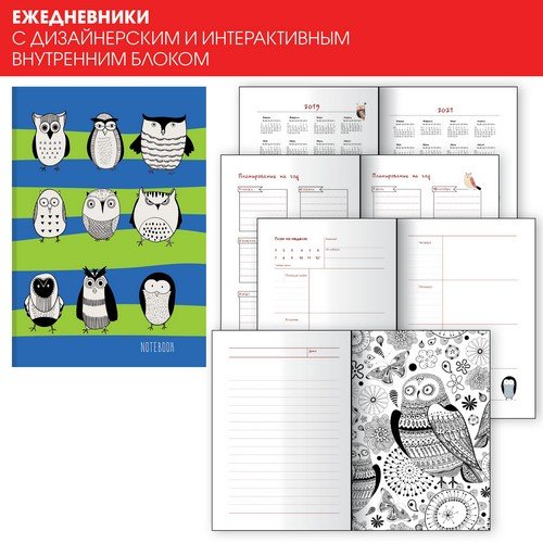 Арт-ежедневник недатированный "Всюду совы. Дизайн 1", А6+, 128 листов