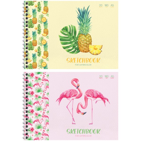 Скетчбук на гребне "Tropical style", А5, 20 листов