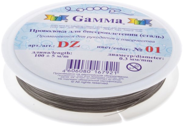Проволока для бисера "Gamma", сталь, 0,3 мм, 100±5 м, цвет: под серебро, арт. DZ 01