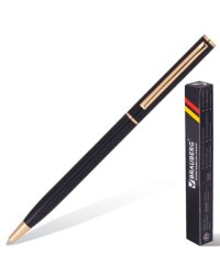 Ручка шариковая бизнес-класса "Slim Black", черный корпус, золотистые детали, 1 мм, синяя