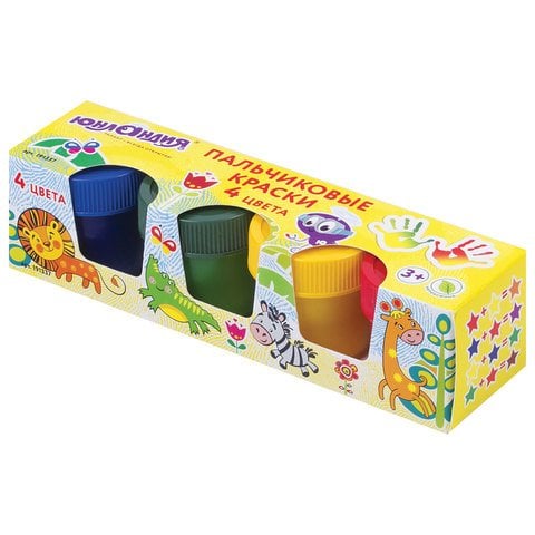 Краски пальчиковые &quot;Юнландия&quot;, 4 цвета по 35 мл, в баночках