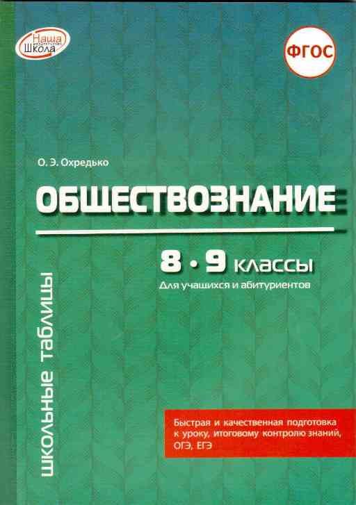 Обложка книги «Обществознание. 8-9 классы. Для учащихся и абитуриентов. ФГОС» — Охредько О.Э., ISBN 9785906820273