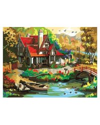 Холст с красками " Дом с причалом", 30х40 см