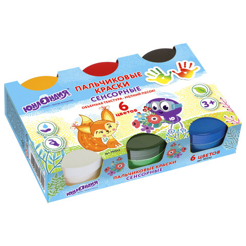 Краски пальчиковые сенсорные "Юнландия", 6 цветов по 60 мл, в баночках Краски пальчиковые сенсорные "Юнландия", 6 цветов по 60 мл, в баночках