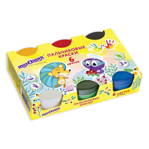 Краски пальчиковые "Юнландия", 6 цветов по 60 мл, в баночках