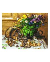 Раскраска по номерам. Букет и грибы, 40х50 см