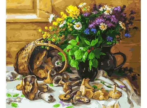 Раскраска по номерам. Букет и грибы, 40х50 см