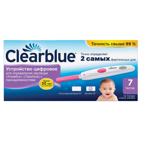 Обложка книги «Цифровой тест для определения овуляции "Clearblue", с принадлежностями, 7 штук»