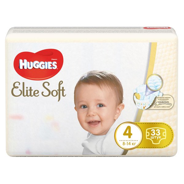 Обложка книги «Подгузники Huggies Elite Soft Jumbo (4), 8-14 кг, 33 штуки»