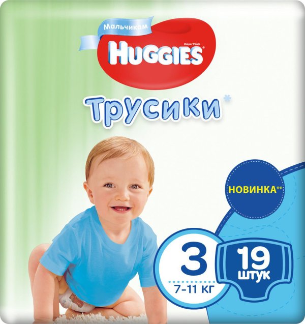 Обложка книги «Подгузники-трусики для мальчиков Huggies Little Walkers (3), 7-11 кг, 19 штук»