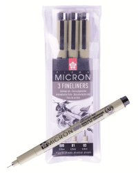 Набор капиллярных ручек "Pigma Micron", черный, 3 штуки (0,2 мм 0,25 мм 0,35 мм)