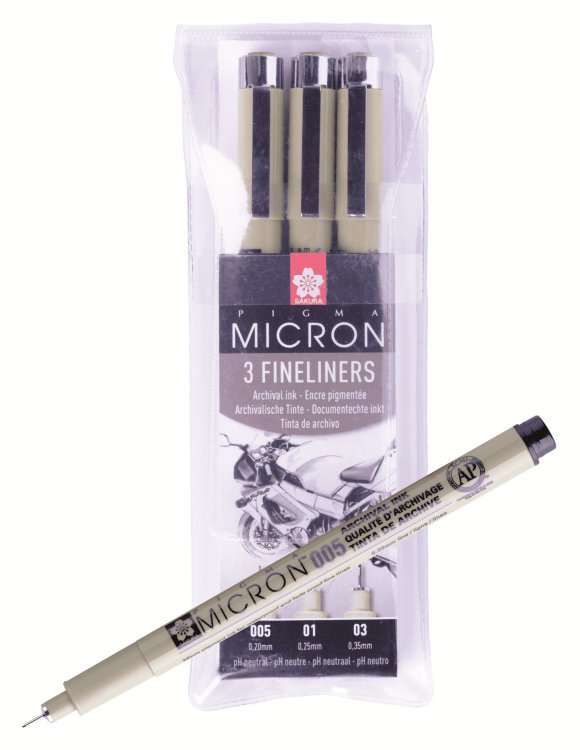 Набор капиллярных ручек "Pigma Micron", черный, 3 штуки (0,2 мм 0,25 мм 0,35 мм)