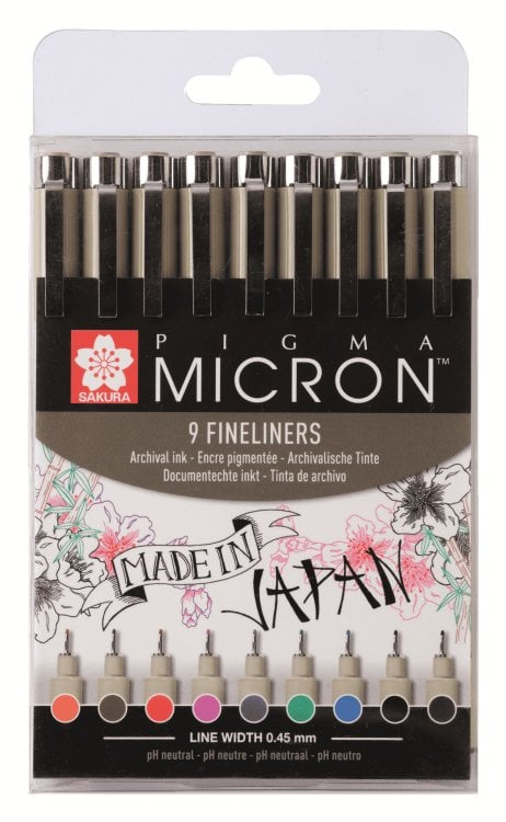 Набор капиллярных ручек Pigma Micron, 9 цветов, 0,45 мм