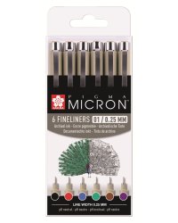 Набор капиллярных ручек "Pigma Micron", 6 цветов, 0,25 мм