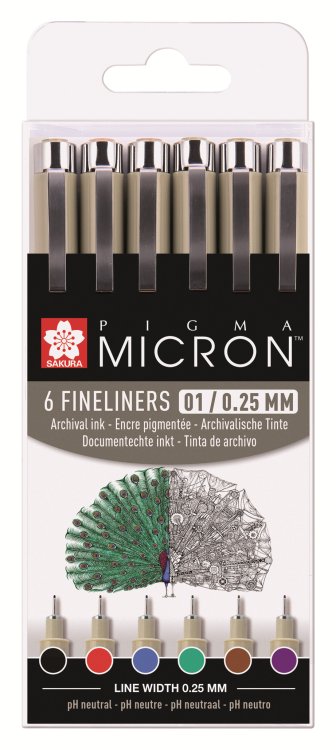 Набор капиллярных ручек "Pigma Micron", 6 цветов, 0,25 мм