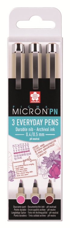 Набор капиллярных ручек "Pigma Micron PN", 3 цвета, 0,4-0,5 мм