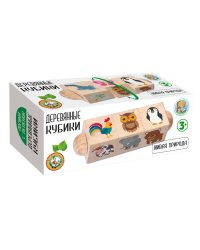 Кубики деревянные на оси. Живая природа, 3 кубика