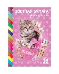 Бумага цветная "ECO. Котик", А4, 16 листов, 16 цветов
