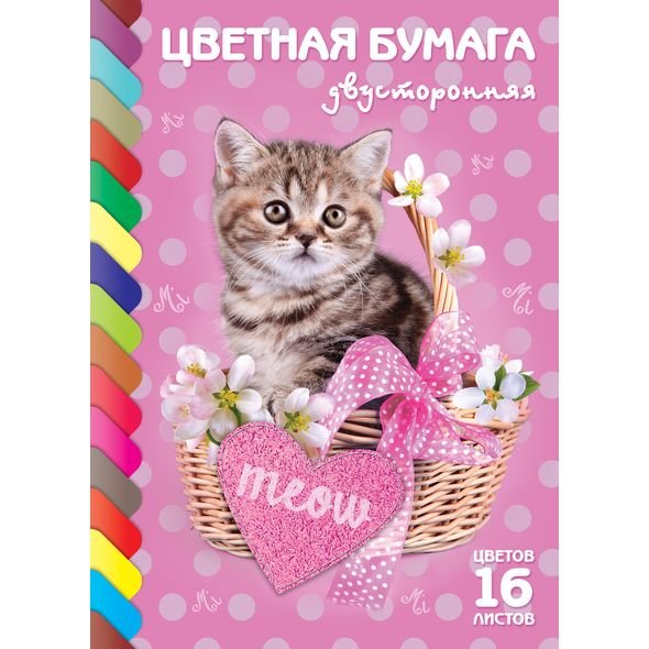 Обложка книги «Бумага цветная "ECO. Котик", А4, 16 листов, 16 цветов»