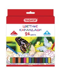 Карандаши цветные "Бабочки", 24 цвета, классические, заточенные