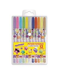 Набор гелевых ручек "Юнландия", 12 цветов, чернила с блестками, корпус с печатью, 0,7 мм, линия 0,5 мм
