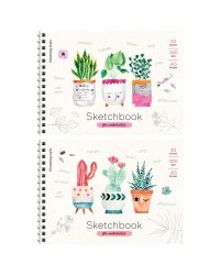 Скетчбук-блокнот на гребне "Cute plants", А5, 20 листов