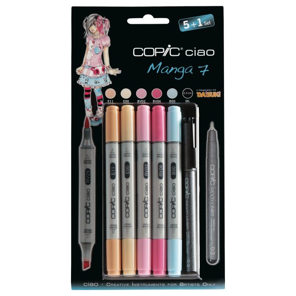 Набор двухсторонних маркеров Copic "Ciao. Манга 7", 5 цветов + 1 мультилинер 0,3 мм