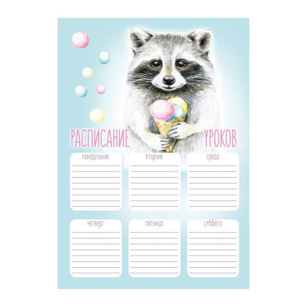 Расписание уроков "Енот и мороженое", А4