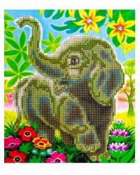 Алмазная мозаика "Myart. Слоники в цветах", 21х25 см (с частичным заполнением, на картоне)