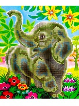 Алмазная мозаика "Myart. Слоники в цветах", 21х25 см (с частичным заполнением, на картоне)