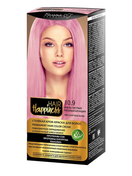 Стойкая крем-краска для волос "Hair Happiness", тон № 10.9 (очень светлый розовый блондин)