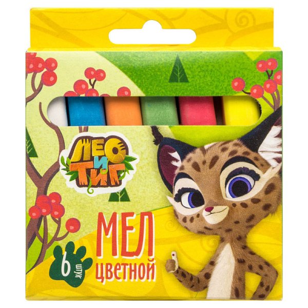 Мел школьный цветной "Лео и Тиг", квадратный, 6 цветов