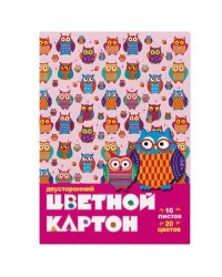 Картон цветной "Мультики", А4, 10 листов, 20 цветов