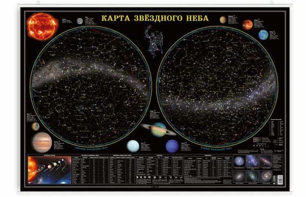 Карта настенная на рейках "Звездное небо, планеты", 101x69 см (ламинированная)