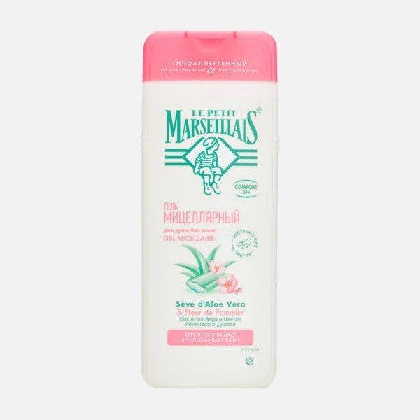 Мицеллярный гель для душа Le Petit Marseillais "Sensitive", с соком алоэ вера и цветком яблоневого дерева, 400 мл
