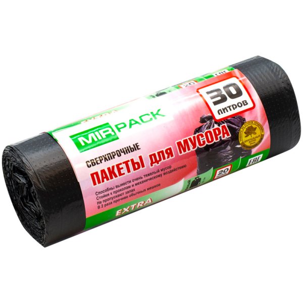 Мешки для мусора "Extra", ПНД, 50x60 см, 12 мкм, 20 штук, 30 литров, черные