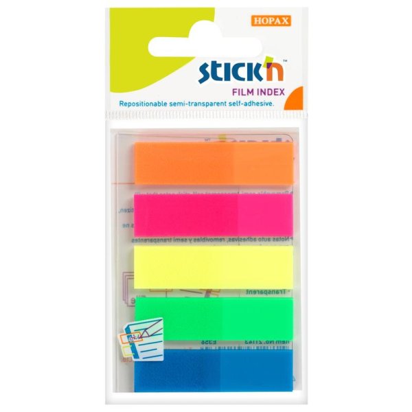 Клейкие закладки Stick'n, 12x45 мм, 5 цветов по 25 листов