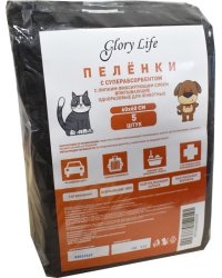 Пеленки одноразовые для животных "Glory Life", c суперабсорбентом и липким фиксирующим слоем (цвет: черный), 60x60 см, 5 штук